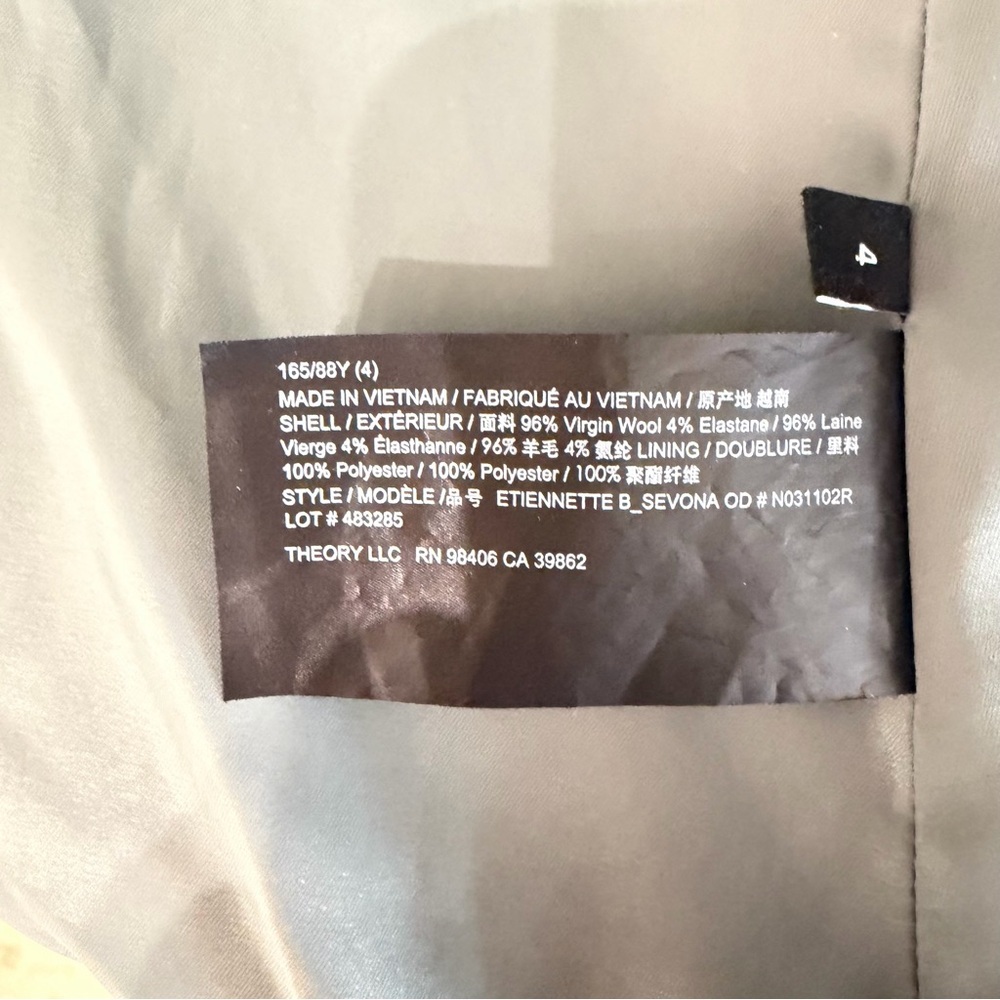 Theory Women's Gray Virgin Wool Blend One Button Blazer Size 4 - 23359 - Picture 8 of 9